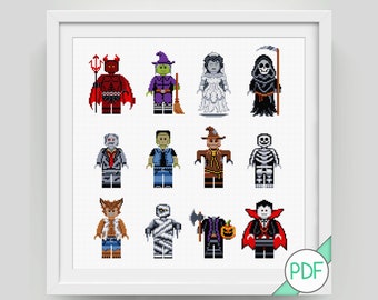 Cross Stitch Pattern: Collection of Halloween Characters, PDF INSTANT DOWNLOAD