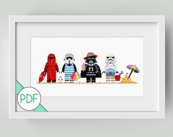 Cross Stitch Pattern: Star Character Day at the Beach, PDF INSTANT DOWNLOAD