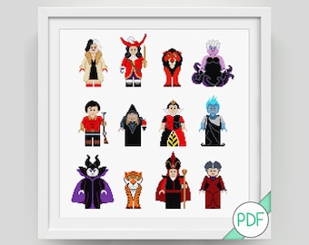 Cross Stitch Pattern: Collection of Classic Villains Characters, PDF INSTANT DOWNLOAD