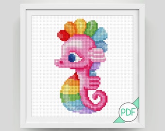 Rainbow Seahorse Cross Stitch Pattern , PDF INSTANT DOWNLOAD