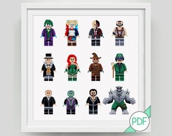 Patrón Punto de Cruz: Colección de Personajes de Supervillanos de Cómic, DESCARGA INSTANTÁNEA PDF