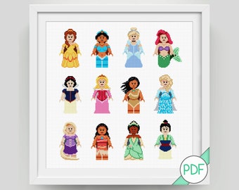 Classic Princesses Cross Stitch Pattern Characters, PDF INSTANT DOWNLOAD