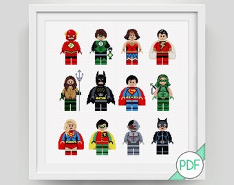 Superhero Characters Cross Stitch Pattern, PDF INSTANT DOWNLOAD