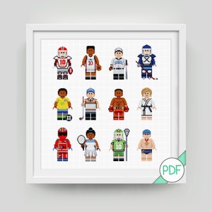 Cross Stitch Pattern: Collection of Sports Characters, PDF INSTANT DOWNLOAD
