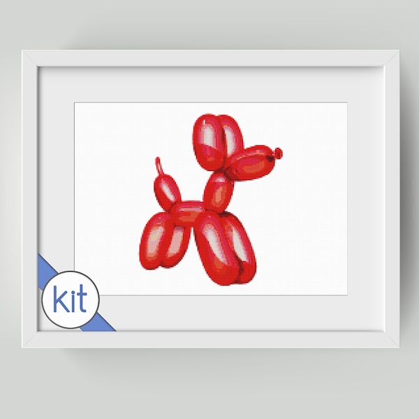 Cross Stitch Kit: Poodle Balloon Red, Dog, Animal, Large