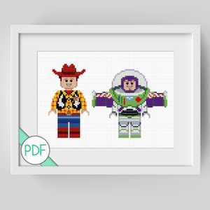 Cross Stitch Pattern: Cowboy and Alien Characters, PDF INSTANT DOWNLOAD