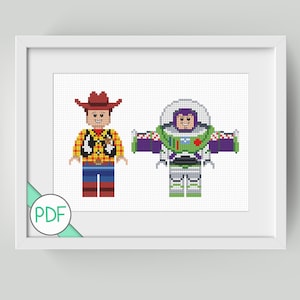 Cross Stitch Pattern: Cowboy and Alien Characters, PDF INSTANT DOWNLOAD