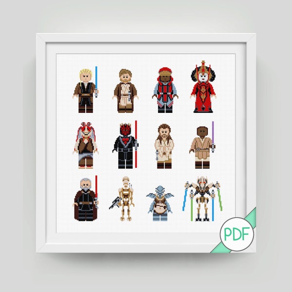 Cross Stitch Pattern: Collection of Prequel Star Character, PDF INSTANT DOWNLOAD