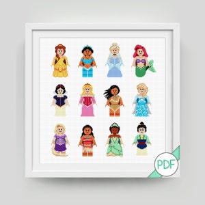 Cross Stitch Pattern: Collection of Classic Princesses Characters, PDF INSTANT DOWNLOAD