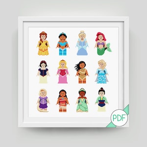 Classic Princesses Cross Stitch Pattern Characters, PDF INSTANT DOWNLOAD