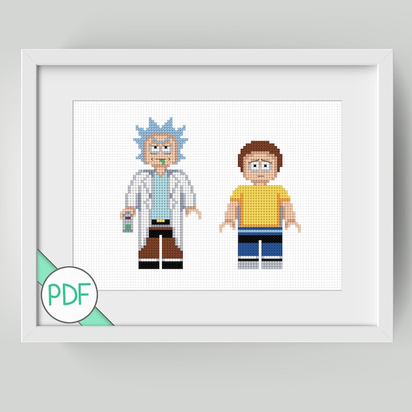 Scientist and Grandson Characters Cross Stitch Pattern, PDF INSTANT DOWNLOAD