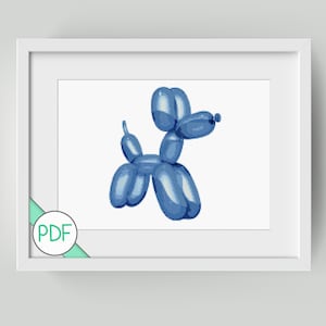 Cross Stitch Pattern: Poodle Balloon Blue, PDF INSTANT DOWNLOAD, Dog, Animal, Large