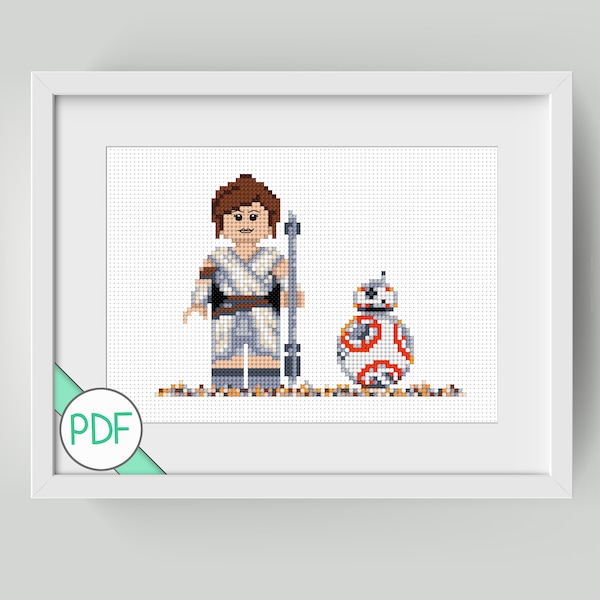 Cross Stitch Pattern: Star Character and Robot, PDF INSTANT DOWNLOAD