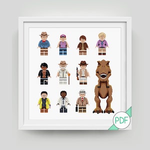 Jurassic Theme Park Characters Cross Stitch Pattern, PDF INSTANT DOWNLOAD T-rex, Dinosaurs