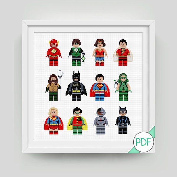 Cross Stitch Pattern: Collection of Comic book Superhero Characters, PDF INSTANT DOWNLOAD