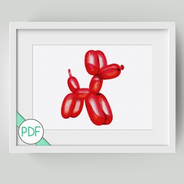 Cross Stitch Pattern: Poodle Balloon Red, PDF INSTANT DOWNLOAD, Dog, Animal, Large