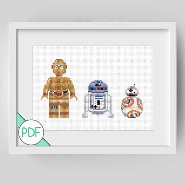 Cross Stitch Pattern: Robot Characters, PDF INSTANT DOWNLOAD