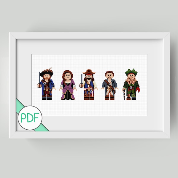 Cross Stitch Pattern: Caribbean Pirate Characters , PDF INSTANT DOWNLOAD