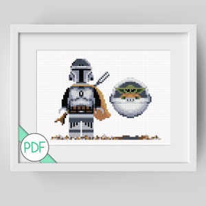 Bounty Hunter and Baby Characters Cross Stitch Pattern, PDF INSTANT DOWNLOAD