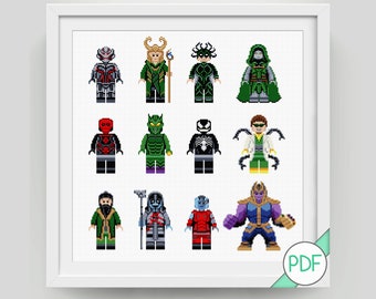 Cross Stitch Pattern: Collection of Super Villain Characters, PDF INSTANT DOWNLOAD