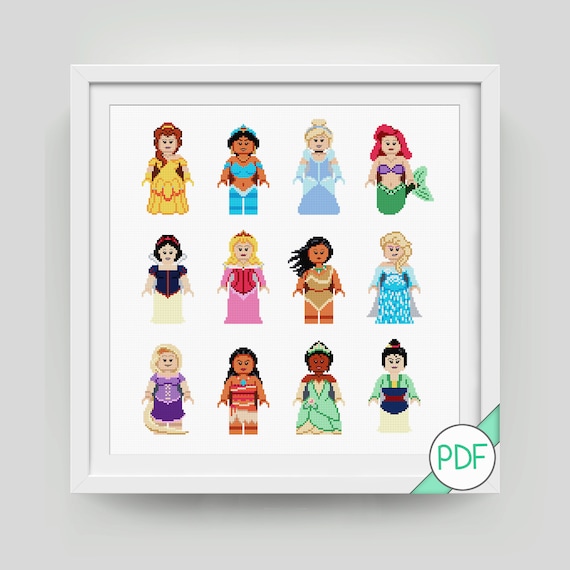 Classic Princesses Cross Stitch Pattern Characters, PDF Classic Princesses Cross Stitch Pattern Characters, PDF