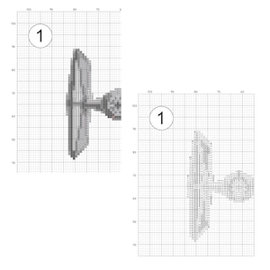 May include: A black and white graphic design of a stylized bird with a long tail. The design is on a grid background with numbers 100 to 60 on the top and 100 to 40 on the left side.