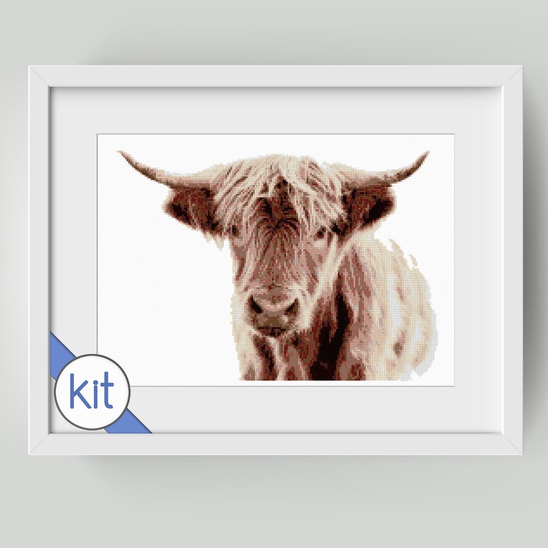 Cross Stitch Kit: Highland Cow Cow Animal Large Scotland - Etsy UK