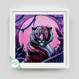 Cross Stitch Pattern : Tiger at Sunset PDF INSTANT DOWNLOAD