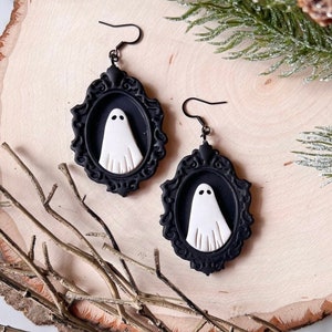 framed ghost earrings | halloween | spooky | handmade polymer clay earrings | hypoallergenic