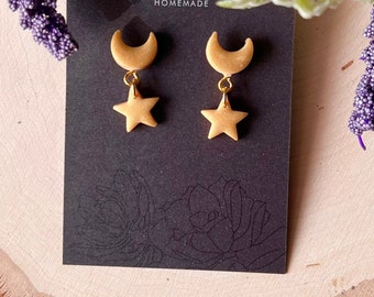 celestial stud dangle earrings | moon | cute | gift for her |