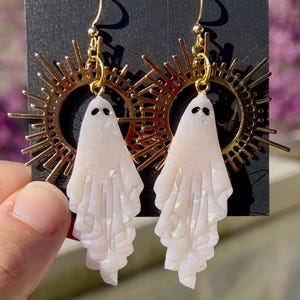 THE ORIGINAL Gold and opalescent ghost earrings | halloween | polymer clay | witchy | hypoallergenic