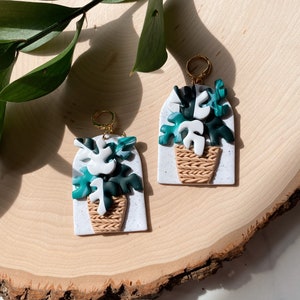 variegated monstera adansonii earrings polymer clay houseplant aesthetic witchy boho lightweight clip on available gift for her image 1