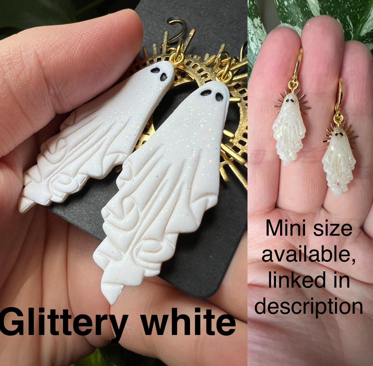 THE ORIGINAL Gold and opalescent ghost earrings | halloween | polymer clay | witchy | hypoallergenic