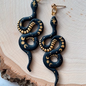 celestial snakes | polymer clay | hypoallergenic | witchy earrings | celestial earrings | gift for her | stocking stuffer |clip on available