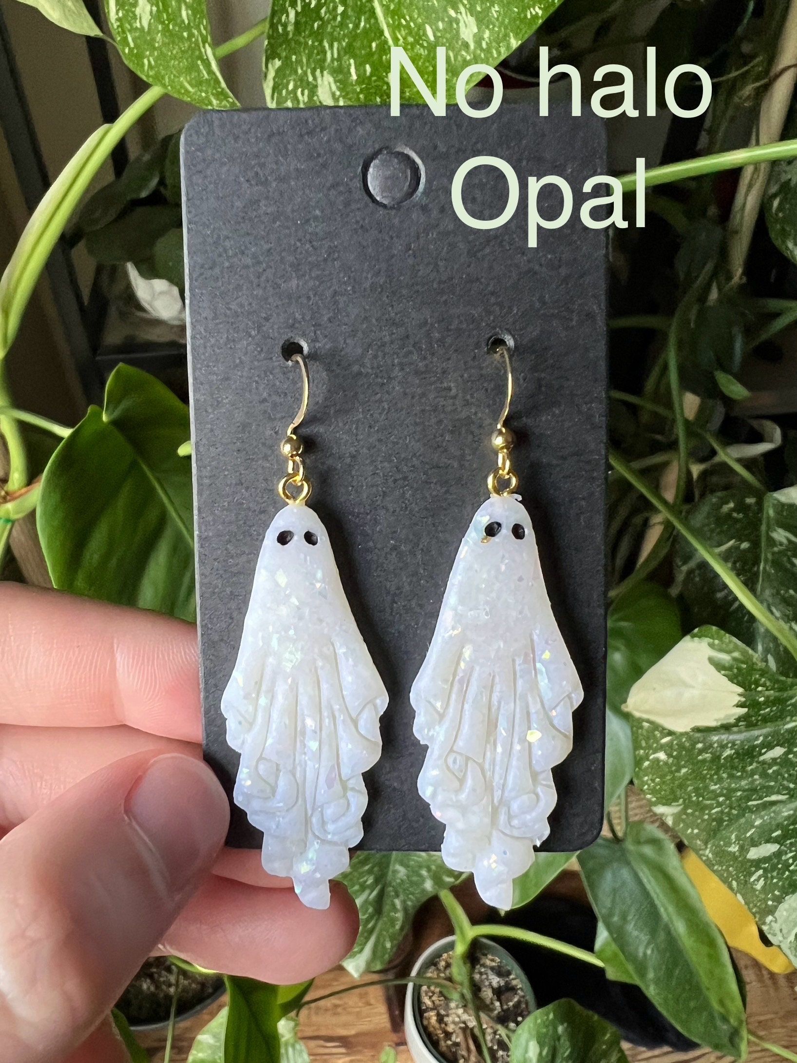 THE ORIGINAL Gold and opalescent ghost earrings | halloween | polymer clay | witchy | hypoallergenic