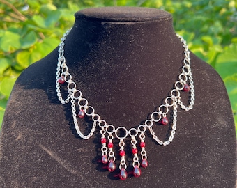 chokerketting maliënkolder | alternatieve gothic-stijl | roestvrij staal | glaskralen