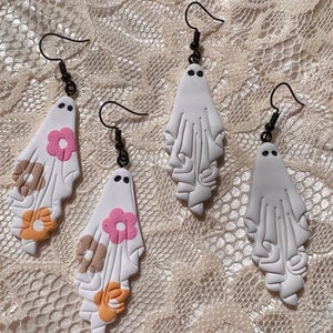 Ghost earrings, floral ghost, Halloween, hypoallergenic lightweight