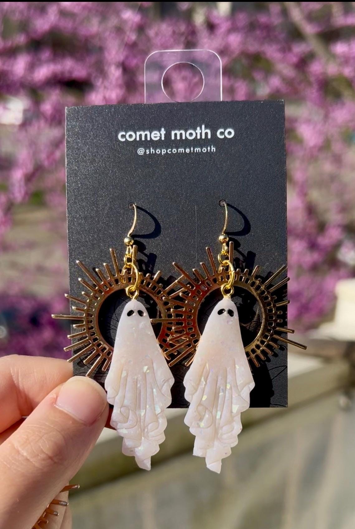THE ORIGINAL Gold and opalescent ghost earrings | halloween | polymer clay | witchy | hypoallergenic