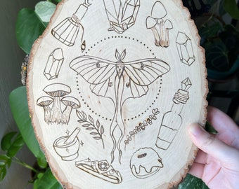 Cottagecore nature inspired woodburned wall hanging