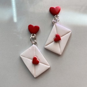 love letters earrings | Valentine’s Day | valentines day | gift for her | gift for girlfriend | polymer clay | heart dangle | hypoallergenic