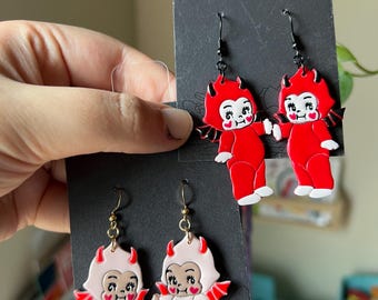 Kewpie devil clay earrings
