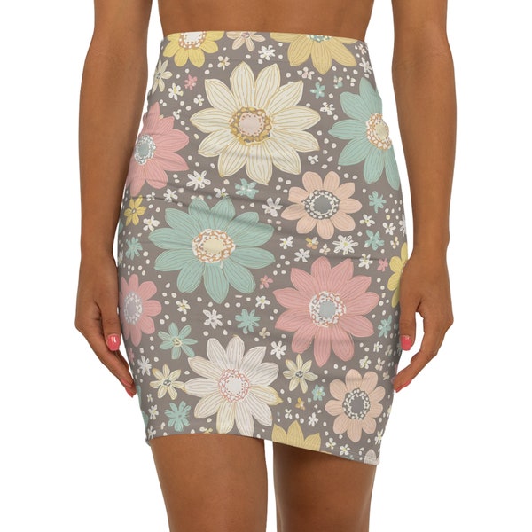 Women's Mid-Waist Pencil Skirt All over Vintage / Retro  Inspired Floral Print