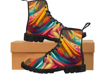 Women's Canvas Boots with an all over floral swirl print