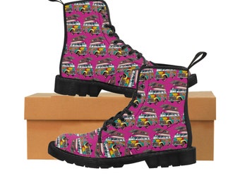 Women's Canvas Boots with an all over Campervan Print