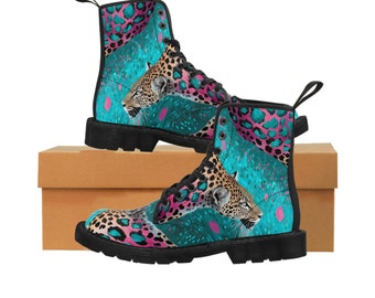 Women's Canvas Boots with an all over Leopard Print Design