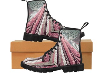 Women's Canvas Boots with an all over Pin Stripe Pink Candy Design