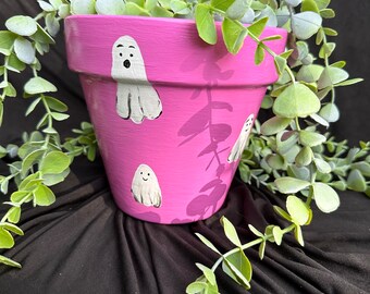 Pink Ghost Pot, Pink Ghost Planter, Cute Ghost Plant Pot, Cute Ghost Planter, Halloween Pot, Halloween Planter, Spooky Season Plant Pot