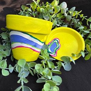 Abstract Painted Plant Pot - Pour Painted Pot - Neon Yellow Painted Pot - Cute Planter Cute Plant Pot Colorful Pot Abstract Pot  Trippy Pot