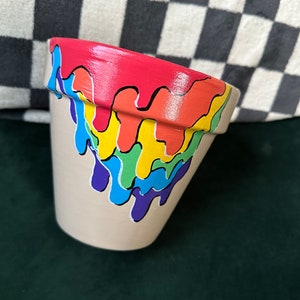Rainbow Drip Painted Plant Pot - Rainbow Painted Pot - Hand-painted Planter- Cute Planter -Cute Plant Pot - Colorful Pot - Painted Pot