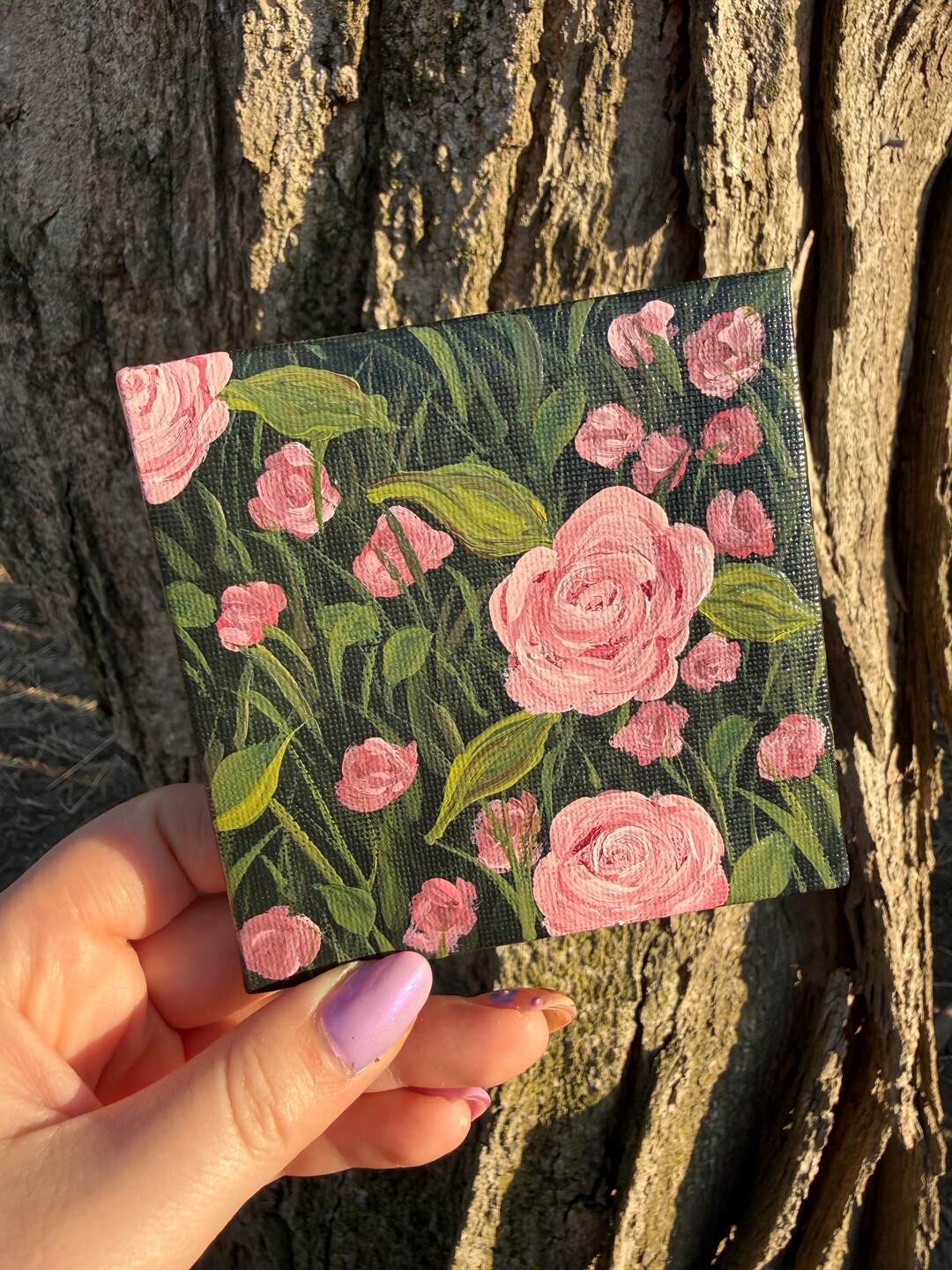 Rose Mini Painting • 4x4 Hand Painted Art • Floral Painting• Mini ...